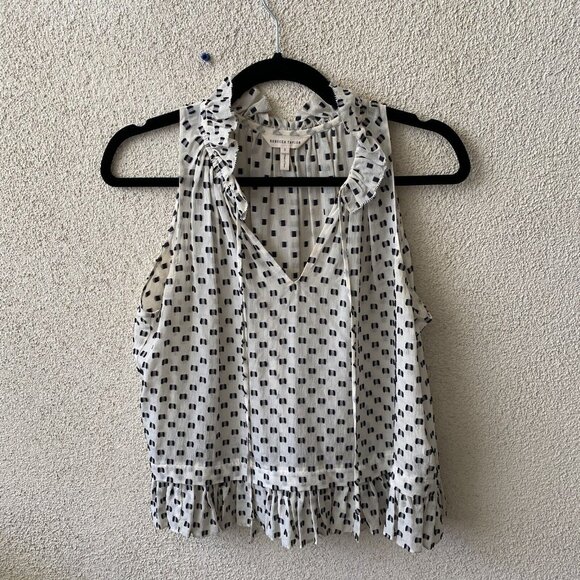 REBECCA TAYLOR Womens Blouse White Box Clip Dot Silk Ruffle Top Size 0 - Picture 3 of 11